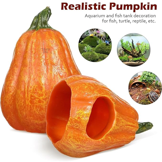 Petzlifeworld Pumpkin Aquarium Decor Ornaments, Fish Hiding Breeding Cave | Reduce Stress and Encourage Spawning | Underwater Landscape Decorations