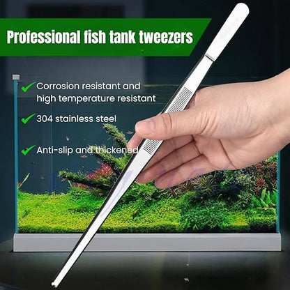 Petzlifeworld 2 in 1 (Straight Tweezers & Tip Bend Tweezer) Aquarium Tank Aquascaping Tools Stainless Steel Aquatic Plants Tweezers