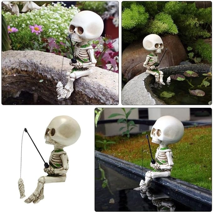 Petzlifeworld Aquarium Fishing Skeleton Decoration, Mini Halloween Skeleton Toy