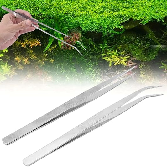 Petzlifeworld 2 in 1 (Straight Tweezers & Tip Bend Tweezer) Aquarium Tank Aquascaping Tools Stainless Steel Aquatic Plants Tweezers