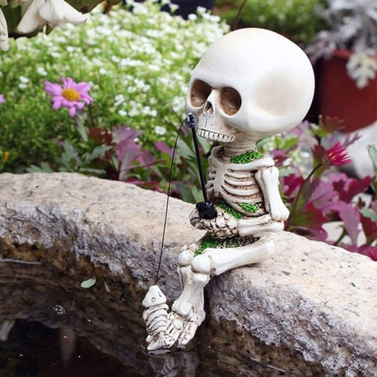 Petzlifeworld Aquarium Fishing Skeleton Decoration, Mini Halloween Skeleton Toy