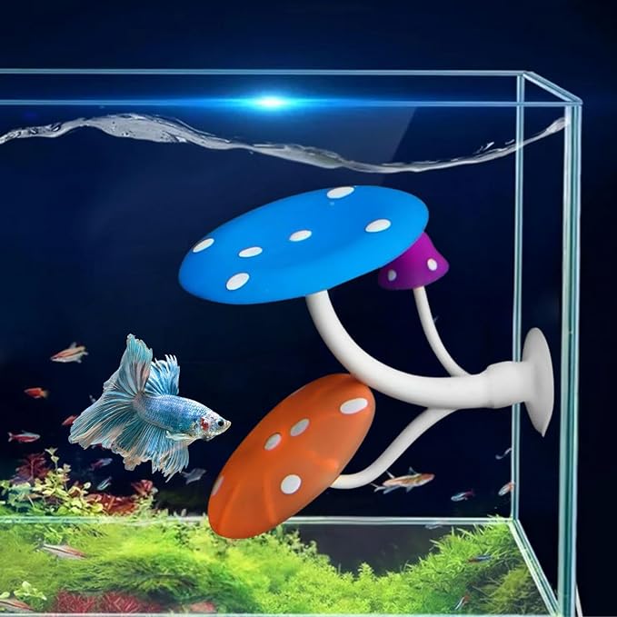 Petzlifeworld 1 Pcs Glowing Effect Betta Mushroom Hammock Soft Aquarium Rest Bed Fish Breeding Playing Pad with Suction Cup Silicone Ornament Decoration