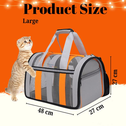 Petzlifeworld Cat & Dog Carrying Bag Outgoing Travel Pets Handbag Breathable - Grey with Orange