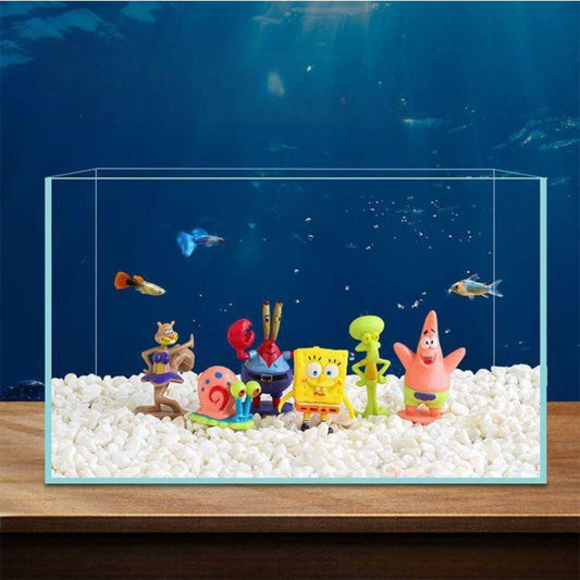 Petzlifeworld 6 Pcs Cute Spongebob Figure Model Aquarium Fish Tank Landscape Ornaments | Cute & Lifelike Ornaments for a Magical Underwater World