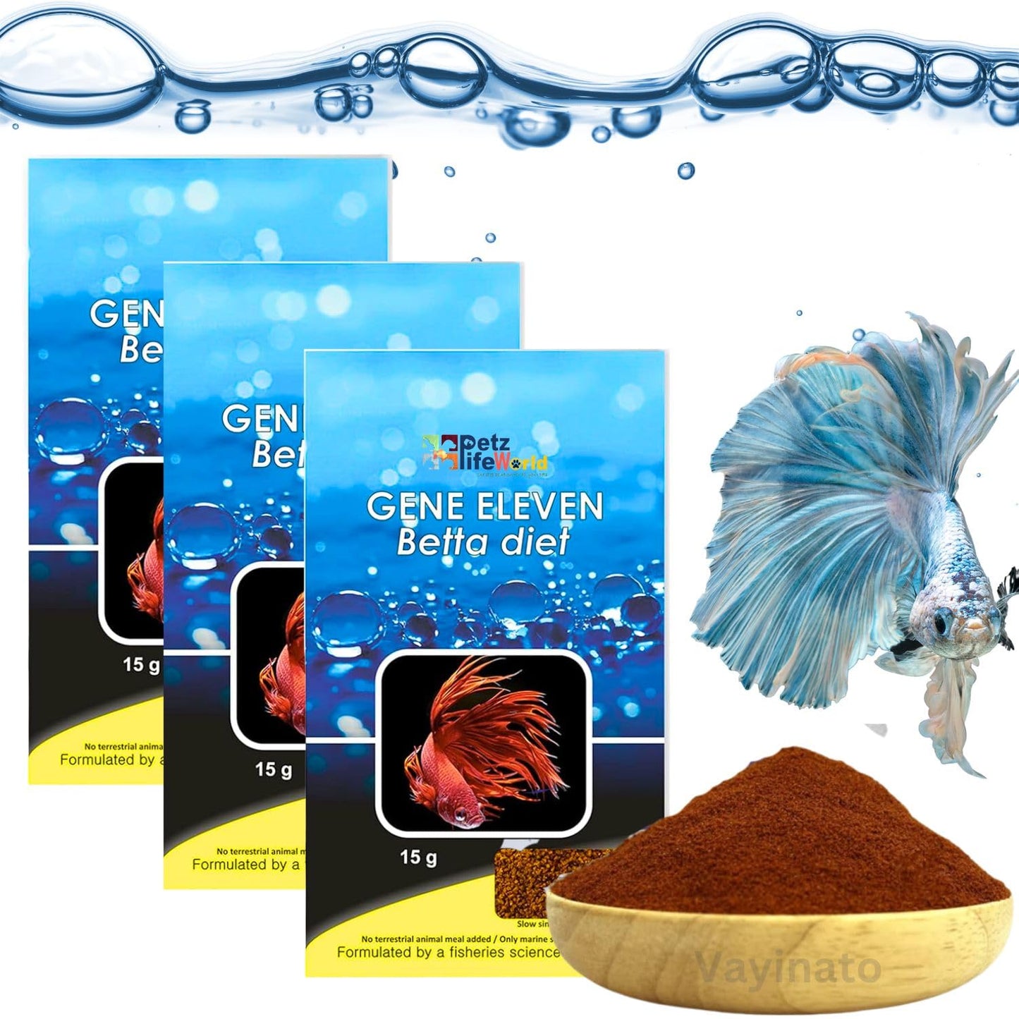 Aquatic Remedies Pack of 3 (3 * 15g) Gene Eleven Betta Diet Fish Food | Slow-Sinking Crumbles for Betta Fish