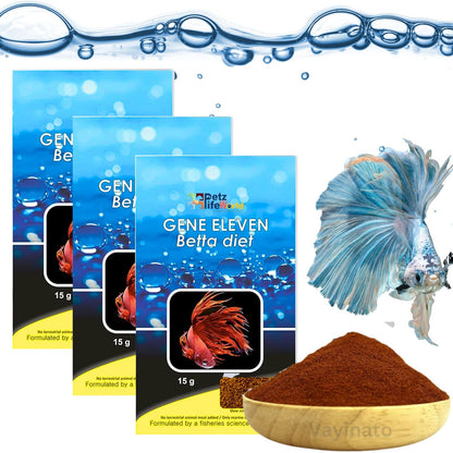 Aquatic Remedies Pack of 3 (3 * 15g) Gene Eleven Betta Diet Fish Food | Slow-Sinking Crumbles for Betta Fish