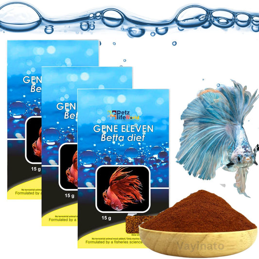 Aquatic Remedies Pack of 3 (3 * 15g) Gene Eleven Betta Diet Fish Food | Slow-Sinking Crumbles for Betta Fish