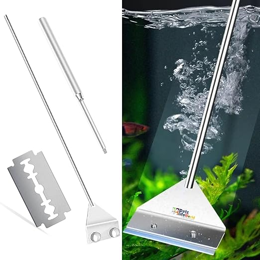 Petzlifeworld Stainless Steel Long Handle Algae Scrapper Extendable (30~70Cm) with Stainless Steel Blade for Aquarium Fish Tank