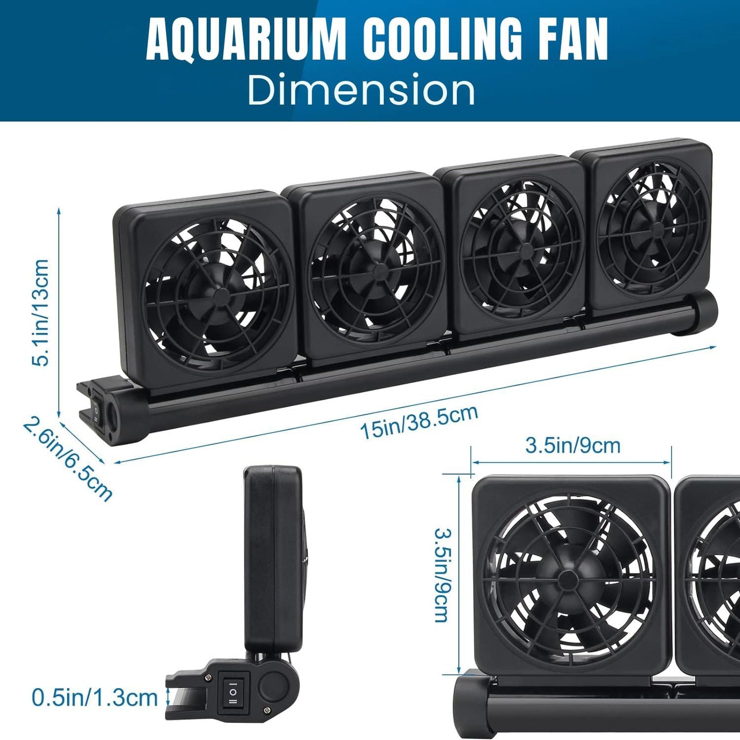 Petzlifeworld Four Head (Black) Fish Tank Cooling Fan System, 2 Wind Speed Adjustable