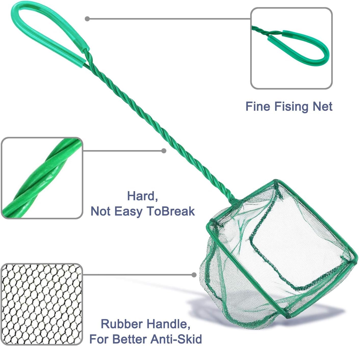 Petzlifeworld Pack of 2 (4 inch & 6 inch) Green Square Shape Long Handle Aquarium Fish Tank Fishing Net