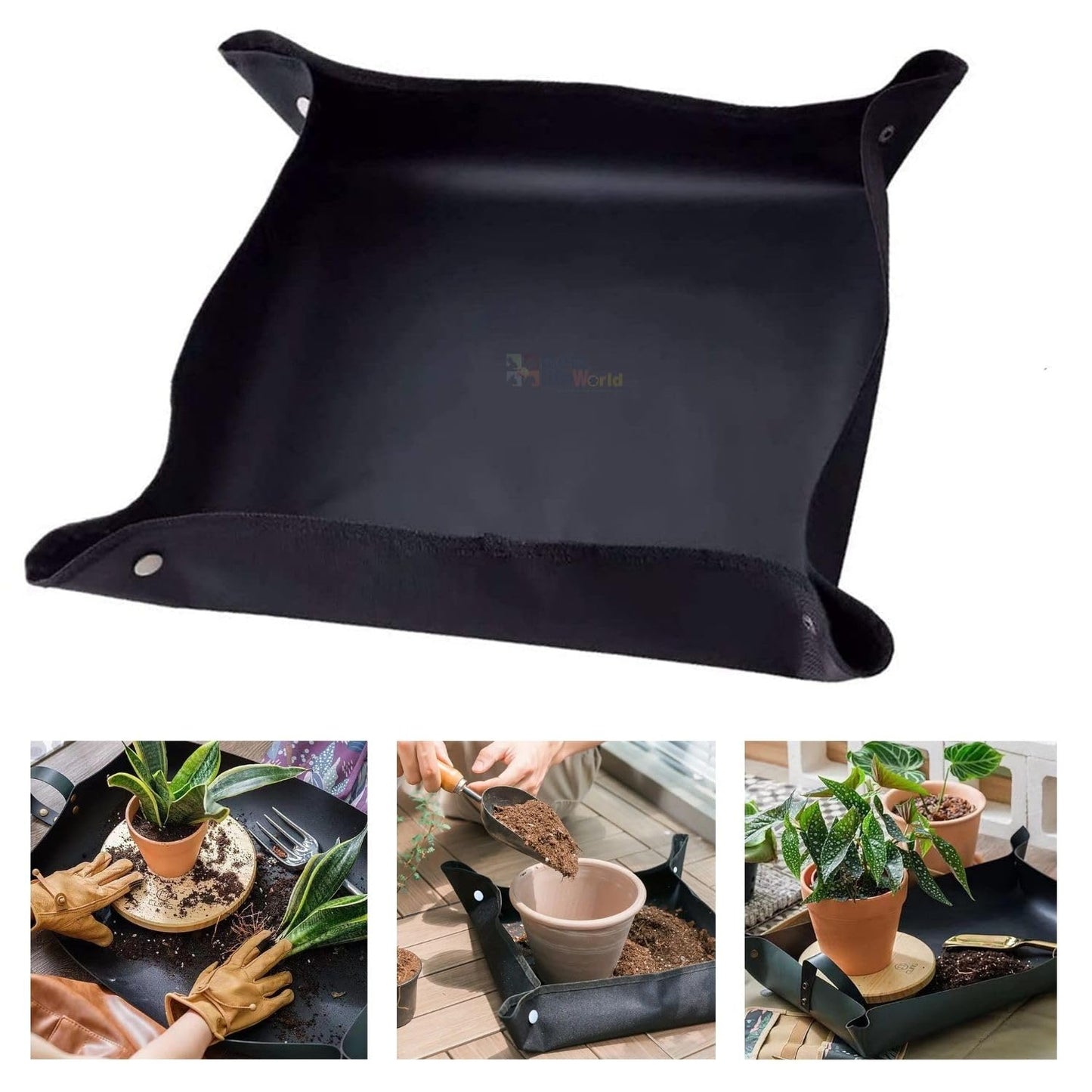 Petzlifewolrd 48 * 48 Cm (Black) Plant Transplanting Mat, Extra Thickened Stiffener, Portable Gardening Soil Changing and Watering Mat