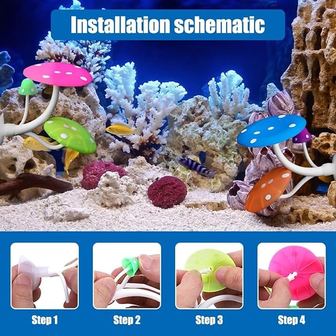 Petzlifeworld 1 Pcs Glowing Effect Betta Mushroom Hammock Soft Aquarium Rest Bed Fish Breeding Playing Pad with Suction Cup Silicone Ornament Decoration