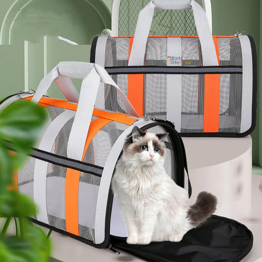 Petzlifeworld Cat & Dog Carrying Bag Outgoing Travel Pets Handbag Breathable - Grey with Orange