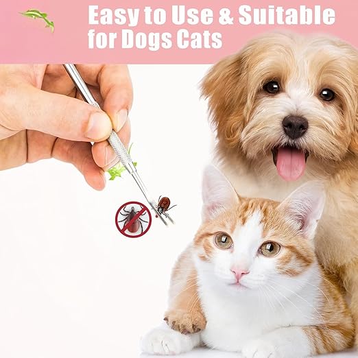 2 Pcs Stainless Steel Pet Tick Removal Tool for Cats and Dogs, High Hardness V-Shaped Head, Can Be Used at Home Or Outdoors | Removing Fleas, Ticks, Dog Lice