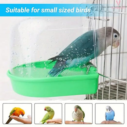 Petzlifeworld Transparent Bird Bath Tub with Standing Perch for Birds Cage Small Birds Bathing Box (Random Color) Clear PC Material