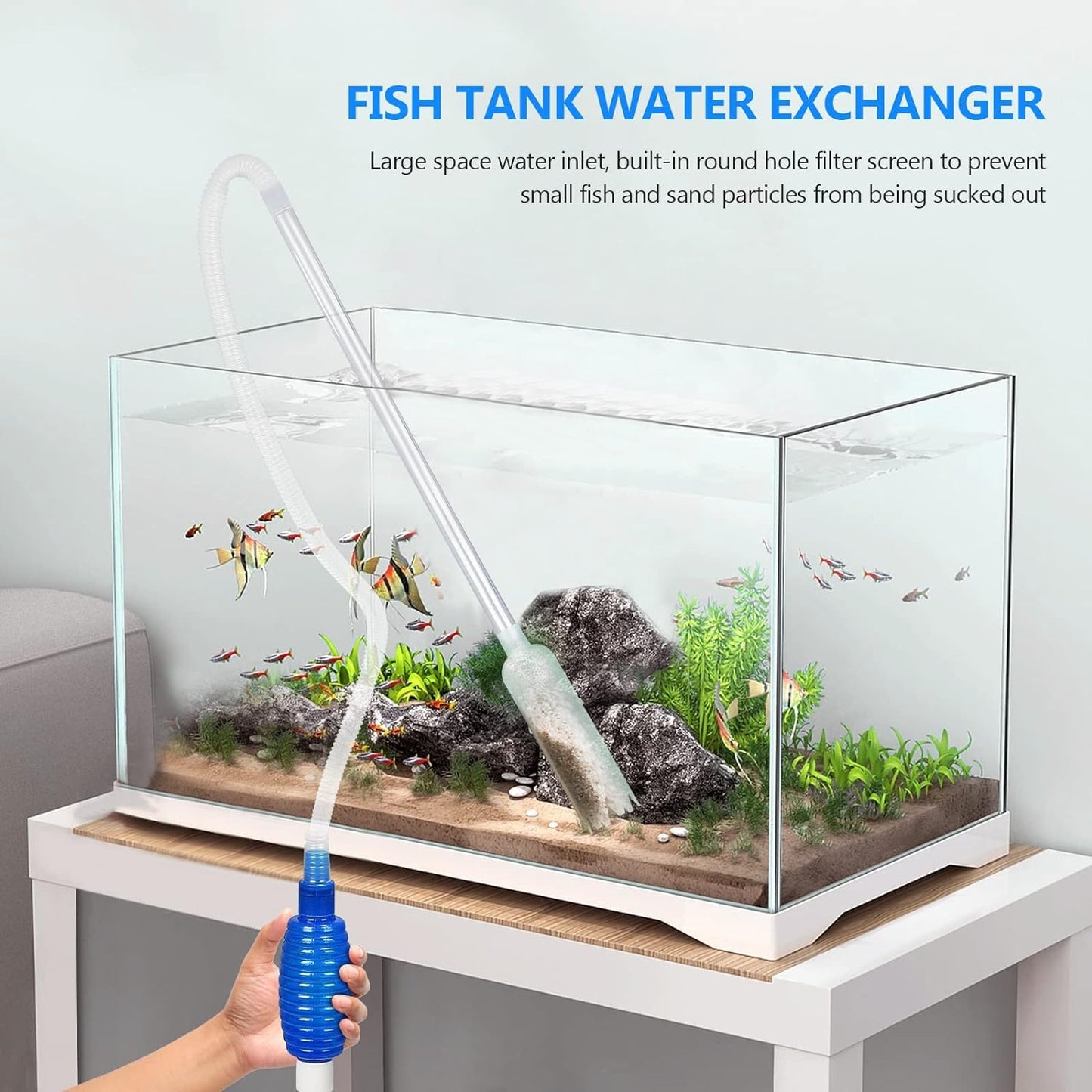 Petzlifeworld Aquarium Blue Syphon Gravel Cleaner with Flow Control Tap | Hand Syphon Pump