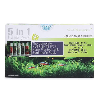 Aquatic Remedies Nano Planted Tank Aquarium Plant Fertilizer Beginner’s Pack (5 in 1 Value Pack)