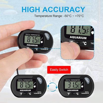 Petzlifeworld Black Digital LCD Thermometer with Suction Cups for Aquarium Fish Tank Vivarium