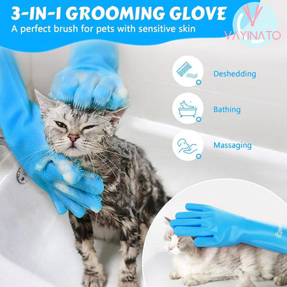 Petzlifeworld Pet Grooming Gloves (Blue) for Dogs & Cats