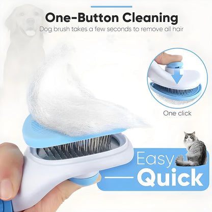 PetzLifeworld One Click Self-Cleaning Smooth Brush, Dog Cat Rabbit Pet Grooming Shedding Brush