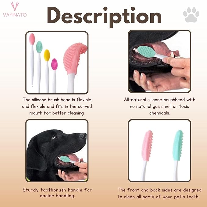 2-Pack Silicone Curved Long Handle Toothbrush for Small & Large Dogs (Random Color) Dual-Sided Gentle Teeth & Tongue Cleaning Brush