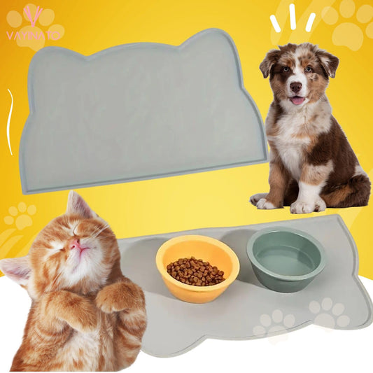 Petzlifeworld Cat Head-Shaped Grey Pet Feeding Mat with Raised Edges (44 * 24 cm) for Cats & Dogs