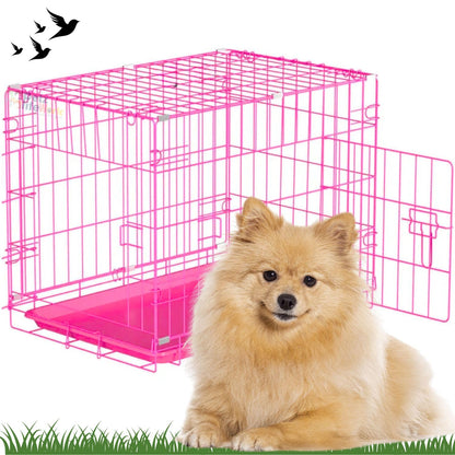 Petzlifeworld 2 Feet (24 Inch) Dog Cage with Removable Tray, Double Door Folding Dog Cage