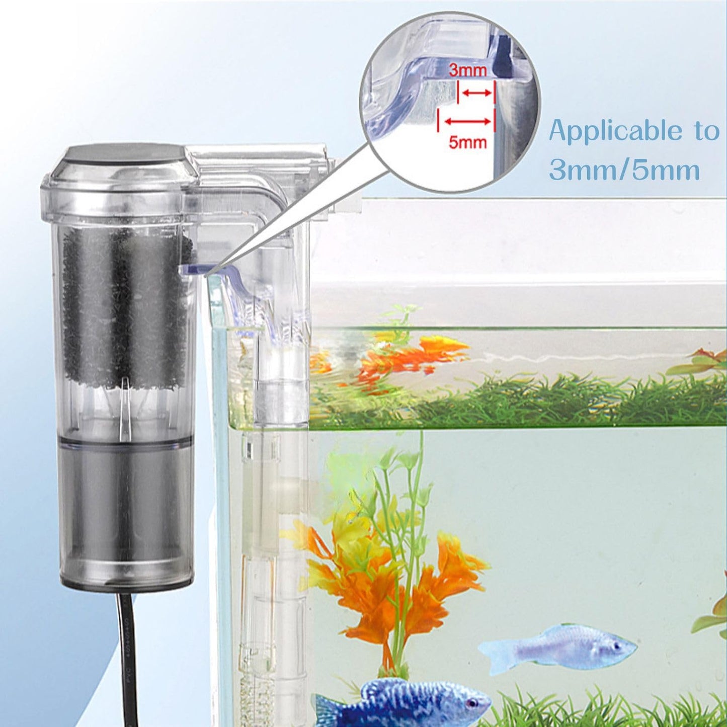 Petzlifeworld CM-160 | 3W | 280L/Hr | Fit for Upto 2 Feet Tank Transparent Hang On Filter with Surface Skimmer