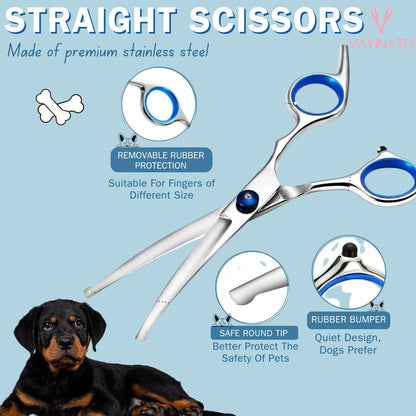 Petzlifeworld Stainless Steel Pet Grooming Straight Scissor-Adjustable Screw, Professional Pet Trimming Scissors