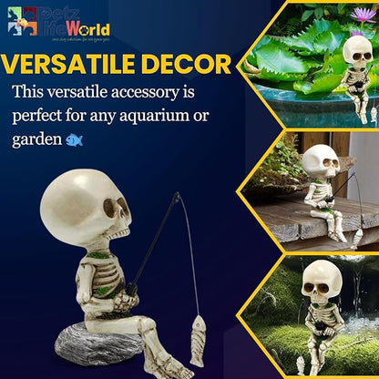 Petzlifeworld Aquarium Fishing Skeleton Decoration, Mini Halloween Skeleton Toy