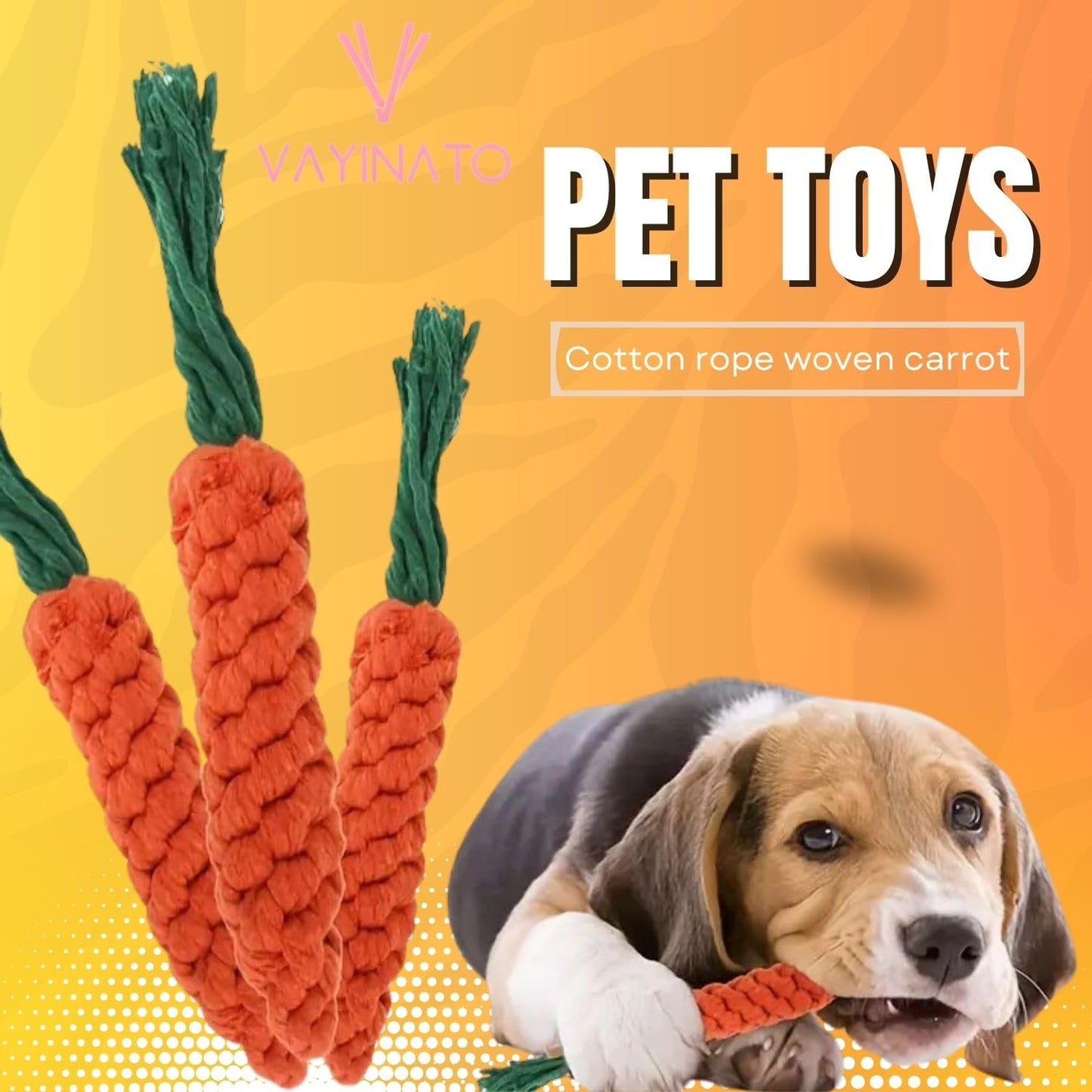 Petzlifeworld 1 Pcs Handmade Interactive Carrot-Shaped Dog & Cat Chew Toy | Cotton Rope Knot Pet Play Toy