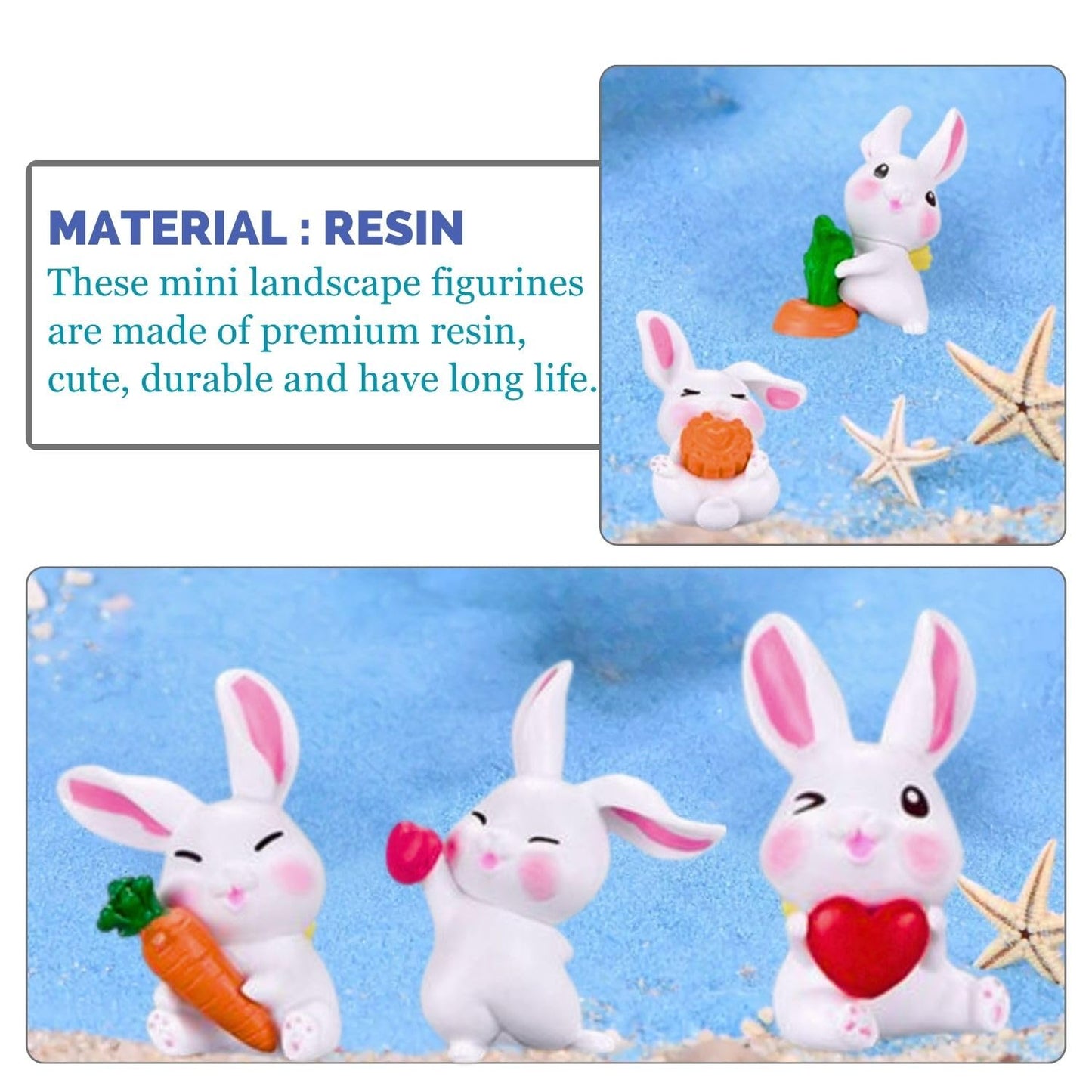 Petzlifeworld 6 Pcs Mini Cute Rabbit Figure for Aquarium Fish Tank Landscape | Car Dashboard & Desktop Decor