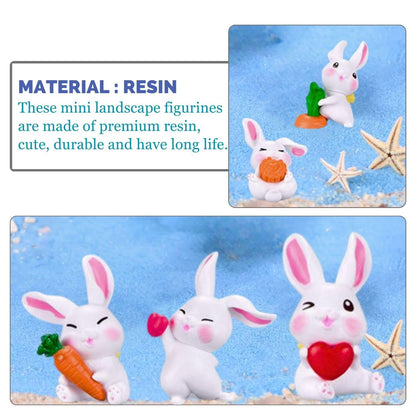 Petzlifeworld 6 Pcs Mini Cute Rabbit Figure for Aquarium Fish Tank Landscape | Car Dashboard & Desktop Decor