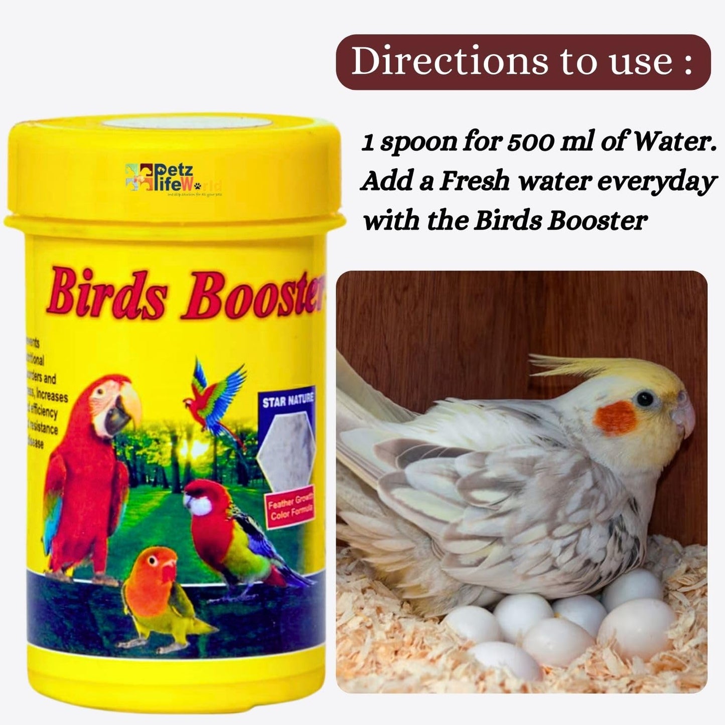 Petzlifeworld Bird Booster, 50g & Birds Care, 60ML Combo Health Supplements for All Kind of Pet Birds