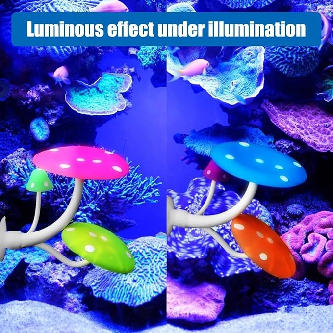 Petzlifeworld 1 Pcs Glowing Effect Betta Mushroom Hammock Soft Aquarium Rest Bed Fish Breeding Playing Pad with Suction Cup Silicone Ornament Decoration