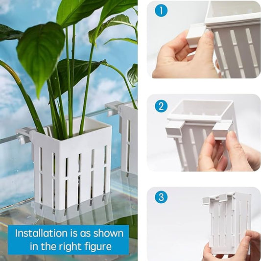 Petzlifeworld 2 Pcs White Hanging Water Plant Holder (Box Type) Pot for Aquarium Fish Tank, Aquaponics and Hydroponics with Hooks and Suction Cups for Easy Installation