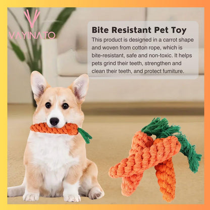 Petzlifeworld 1 Pcs Handmade Interactive Carrot-Shaped Dog & Cat Chew Toy | Cotton Rope Knot Pet Play Toy