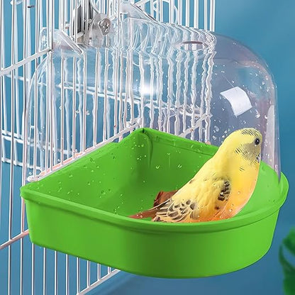 Petzlifeworld Transparent Bird Bath Tub with Standing Perch for Birds Cage Small Birds Bathing Box (Random Color) Clear PC Material