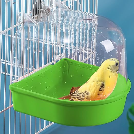 Transparent Bird Bath Tub with Standing Perch for Birds Cage Small Birds Bathing Box (Random Color) Clear PC Material