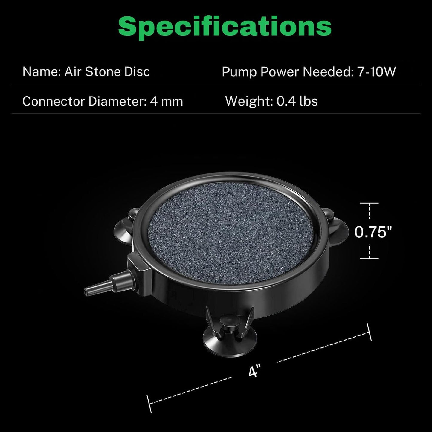 Petzlifeworld 4 Inch Black Disc Air Stone Bubble Diffuser with Transparent Bottom Suction Cups (Motor Not Included)