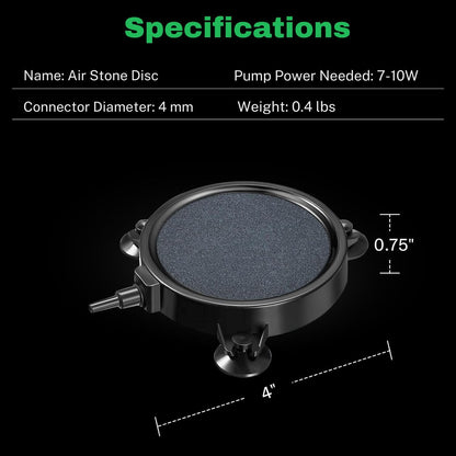 Petzlifeworld 4 Inch Black Disc Air Stone Bubble Diffuser with Transparent Bottom Suction Cups (Motor Not Included)