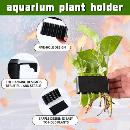 VAYINATO® 5 Hole Aquarium Fish Tank Water Plant and Indoor Money Plastic Plant Holder Hydroponics Plastic Pot | Decoration Plant Hanging Cups (Black) by Petzlifeworld