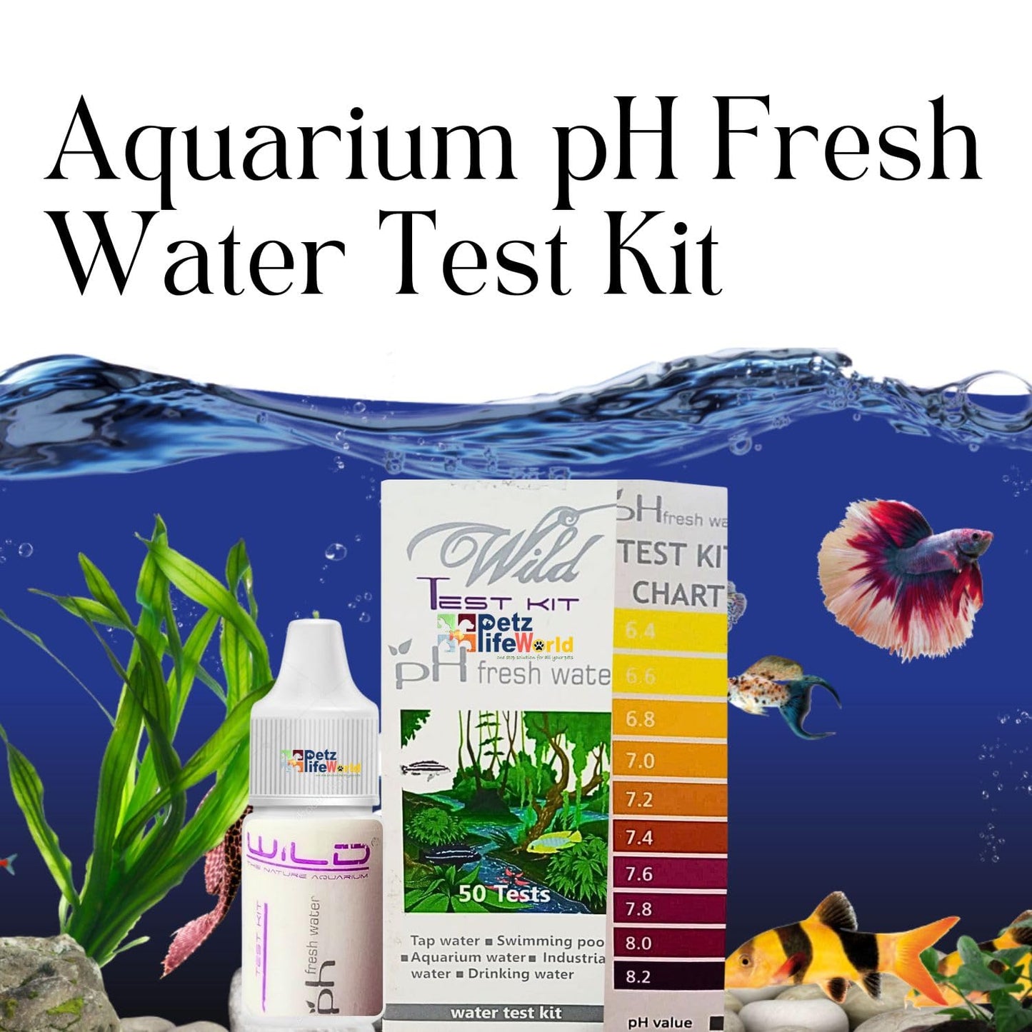 Aquatic Remedies Wild pH Fresh Water Test Kit (50 Tests) Suitable for Aquarium Water, Swimming Pool, Industrial Water