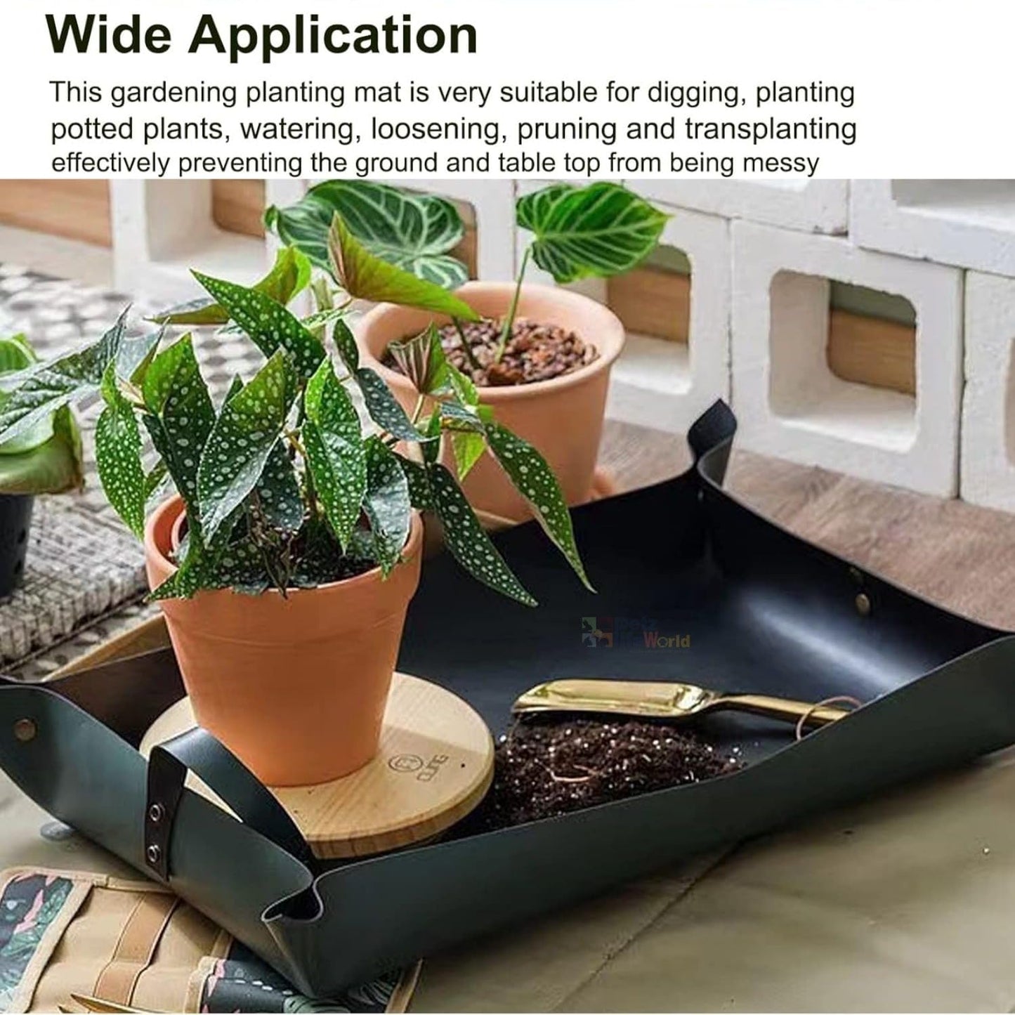 Petzlifewolrd 48 * 48 Cm (Black) Plant Transplanting Mat, Extra Thickened Stiffener, Portable Gardening Soil Changing and Watering Mat