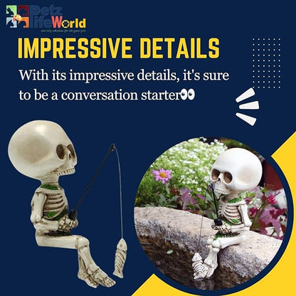 Petzlifeworld Aquarium Fishing Skeleton Decoration, Mini Halloween Skeleton Toy