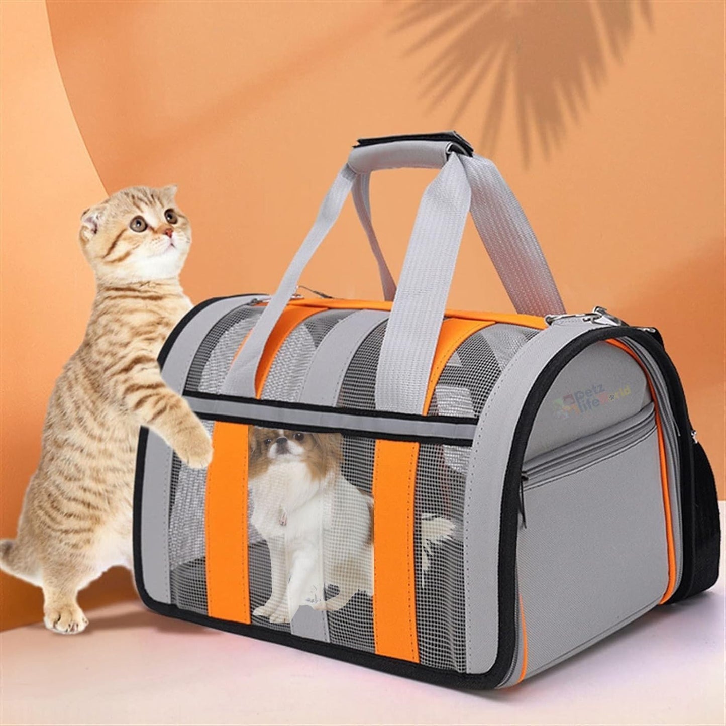 Petzlifeworld Cat & Dog Carrying Bag Outgoing Travel Pets Handbag Breathable - Grey with Orange