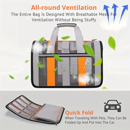 Petzlifeworld Cat & Dog Carrying Bag Outgoing Travel Pets Handbag Breathable - Grey with Orange