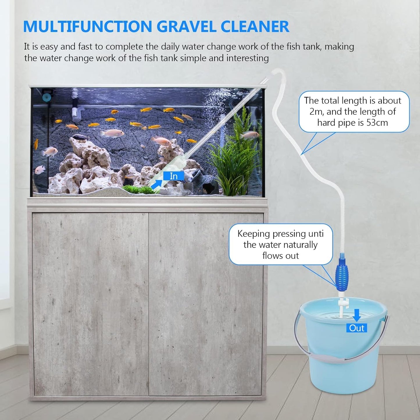 Petzlifeworld Aquarium Blue Syphon Gravel Cleaner with Flow Control Tap | Hand Syphon Pump