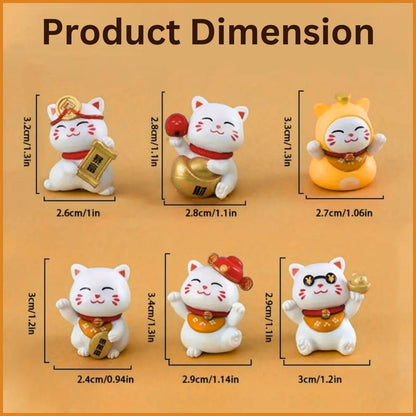 Petzlifeworld 6pcs Lucky Wealth Cat Model for Aquarium Decoration, Mini Cartoon Animal Figurine, Home Decor