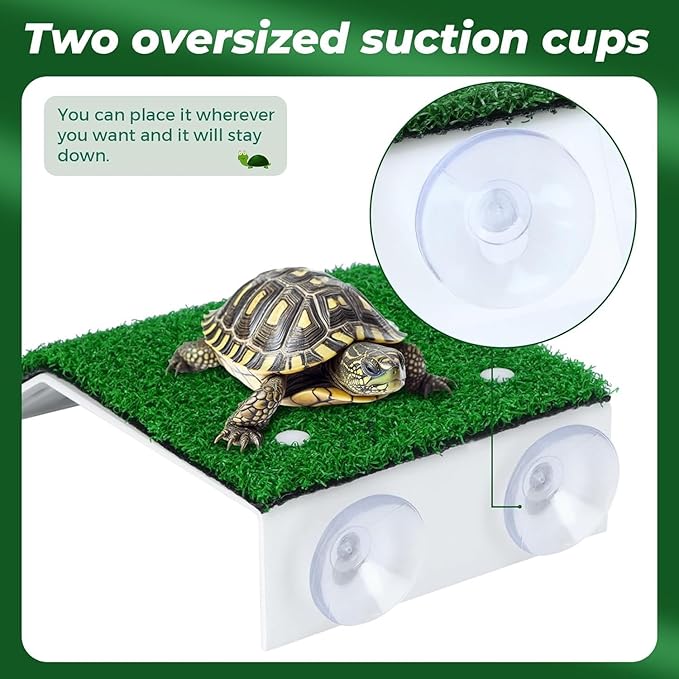 Petzlifeworld Acrylic (CP-80) Turtle Basking Platform Simulation Grass Tortoise Resting Terrace with Artificial Lawns Turtle Ramp Climbing Ladder Decor with Suction Cup